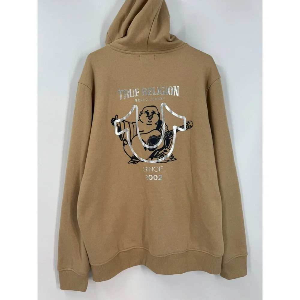 True Religion Men's Tan Buddha Foil Horseshoe Zip‎ Hoodie Sweatshirt Size XL
